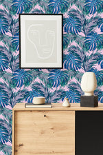 Blue and Green Exotic Leaves Wallpaper
