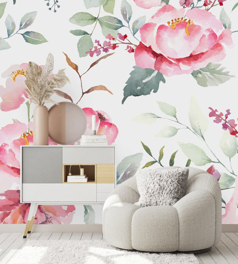 Stylish White Wallpaper with Gentle Flowers Vogue