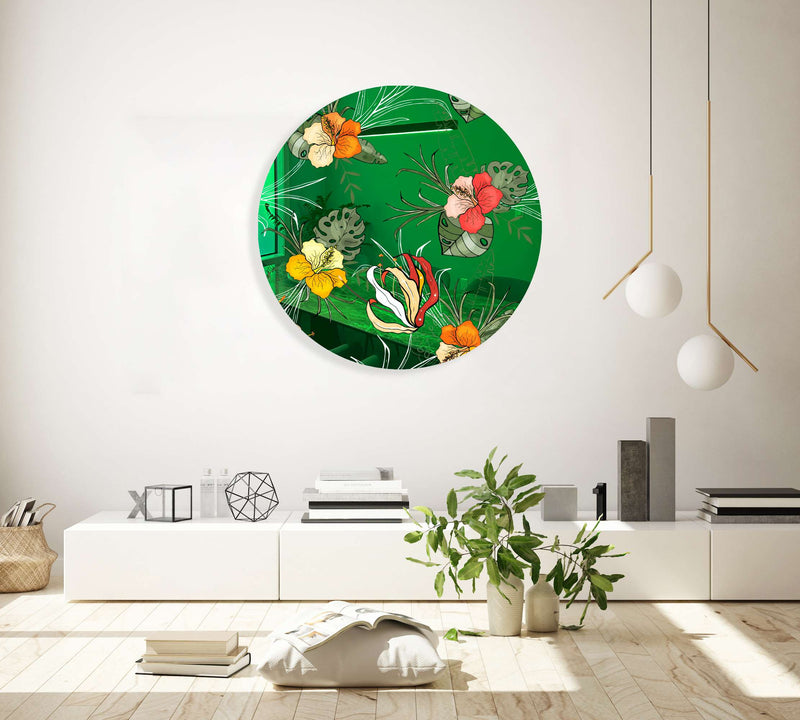 Orange Flowers Printed Mirror Acrylic Circles