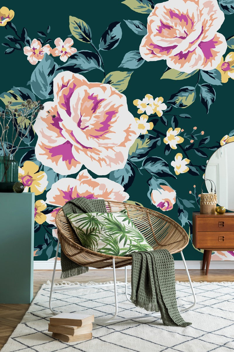Modish Dark Floral Wallpaper Tasteful