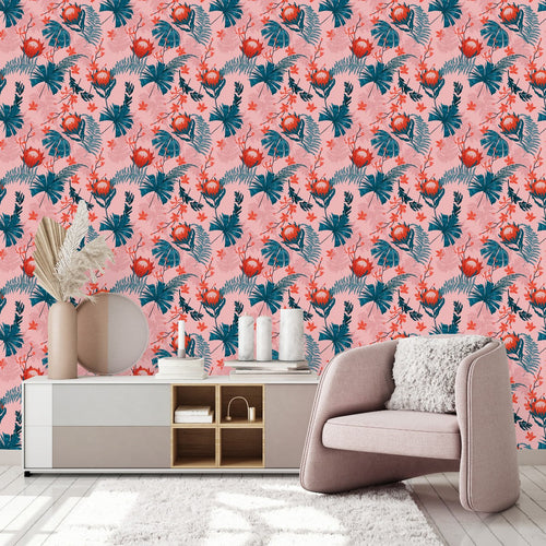 Pink Wallpaper with Protea