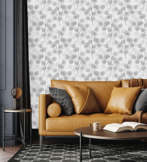 Voguish Grey Leaves Wallpaper Fashionable