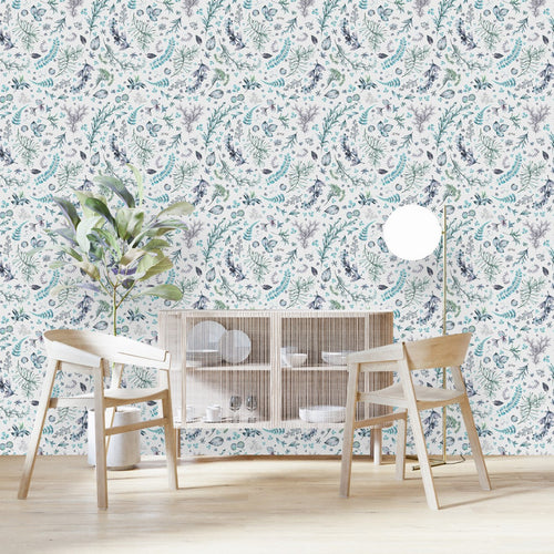 Modish Blue Leaves Wallpaper Tasteful High-Quality