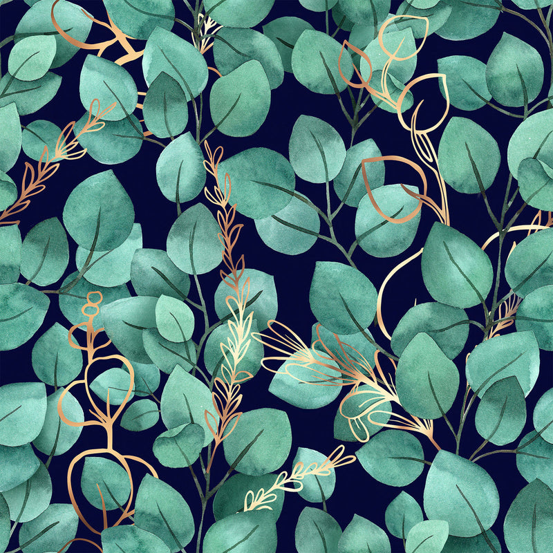 Voguish Dark Wallpaper with Green Leaves Smart