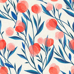 Blue Leaves with Red Flowers Wallpaper