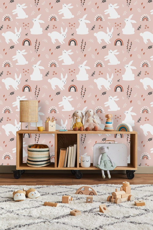 Rabbits on Pink Background Wallpaper