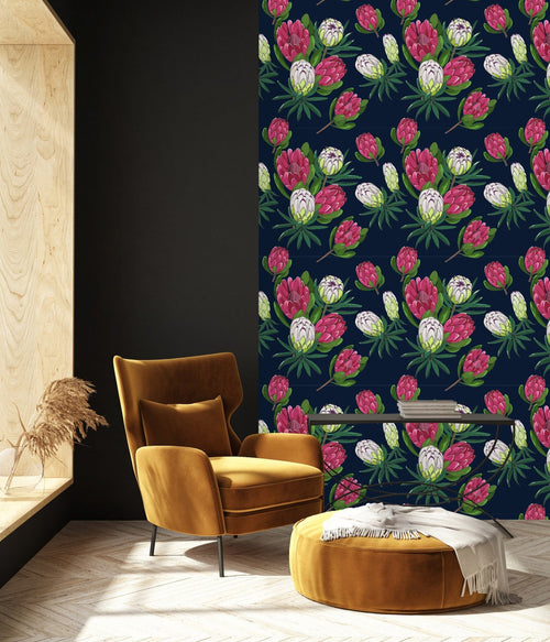Fashionable Dark Wallpaper with Protea Vogue