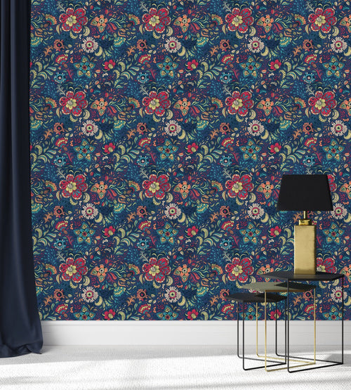 Blue Indian Pattern Wallpaper