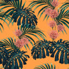 Orange Wallpaper with Tropical Leaves