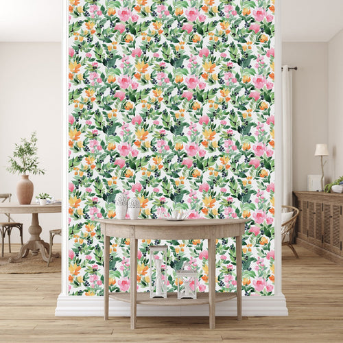 Watercolor Flowers and Berries Wallpaper