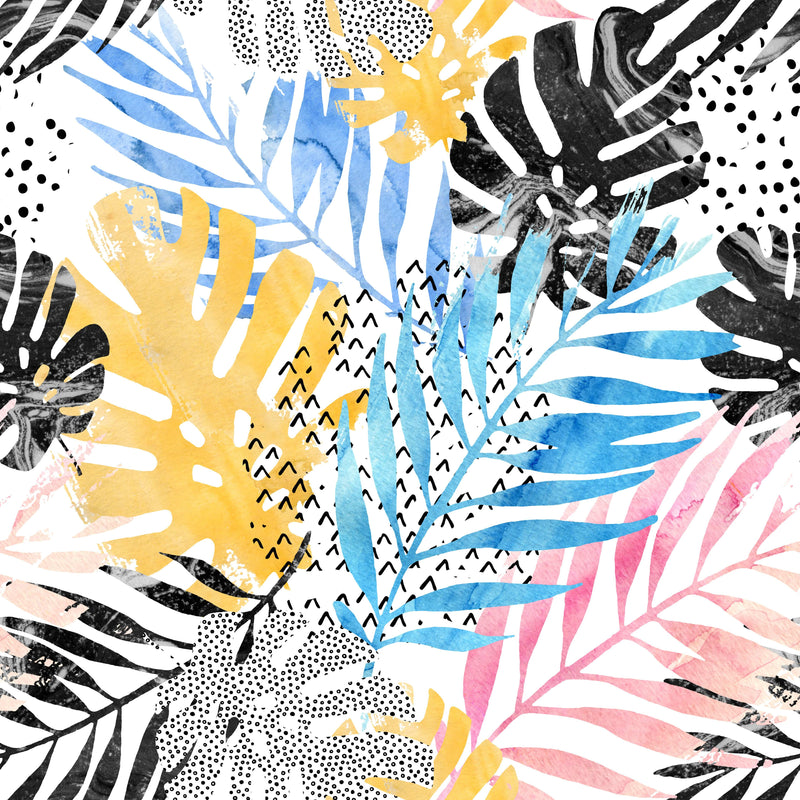 Abstract Watercolor Palm and Monstera Leaf Wallpaper
