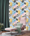 Abstract Watercolor Palm and Monstera Leaf Wallpaper