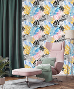 Abstract Watercolor Palm and Monstera Leaf Wallpaper