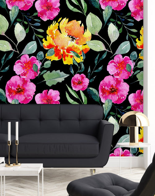 Brightly Flowers on Dark Wallpaper