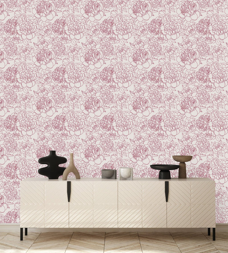 Pink Wallpaper with Floral Outline