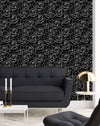 Black Wallpaper with White Floral Contours