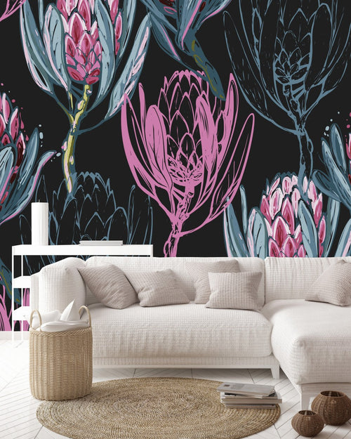 Fashionable Dark Wallpaper with Protea Fashionable