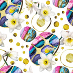 White Flowers and Multicolored Pattern Wallpaper