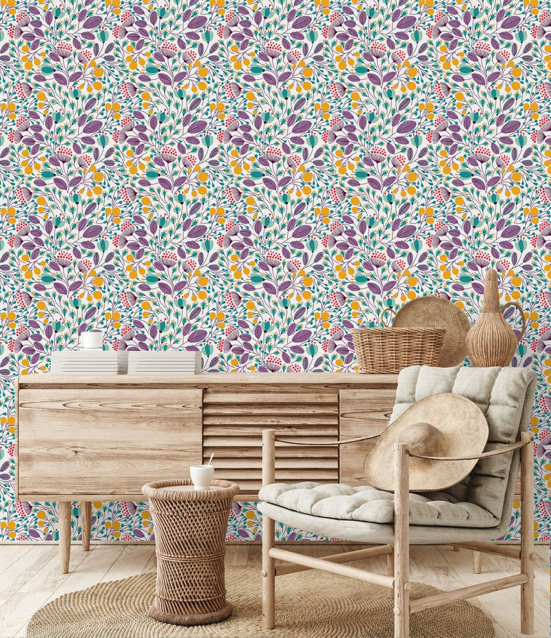 Colorful Botanical Leaves Wallpaper
