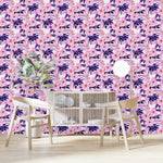 Pink Flowers and Violet Leaves Wallpaper