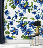 Wallpaper with Blue Flowers