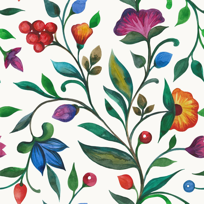 Colorful Flowers on White Wallpaper