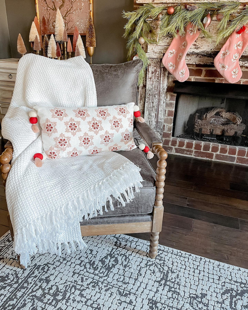 Waffle Cotton Knit Tassel Fringe Blanket/Coverlet