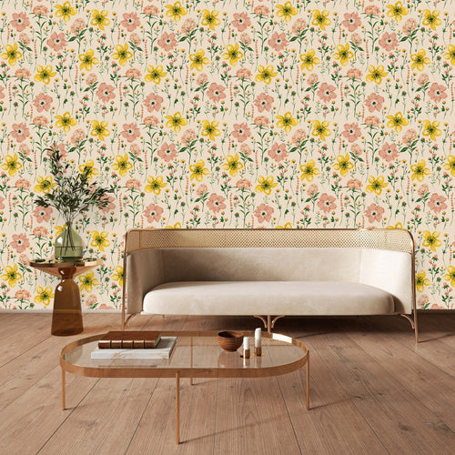 Beige Floral Wallpaper