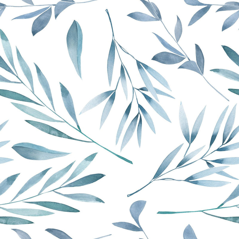 Contemporary Blue Leaves Wallpaper Chic