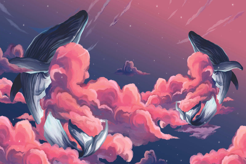 Whales between Pink Clouds Wallpaper