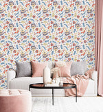 Light Wallpaper with Blue Floral Pattern