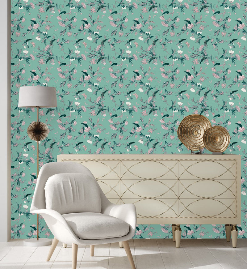 Contemporary Light Green Floral Wallpaper Vogue