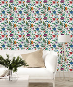 Colorful Flowers on White Wallpaper