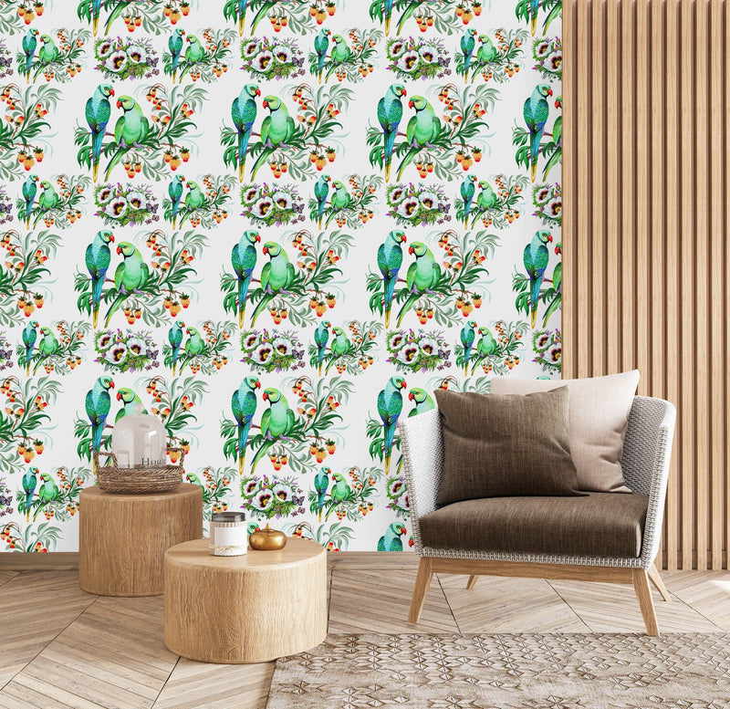 Parrots and Berries Wallpaper