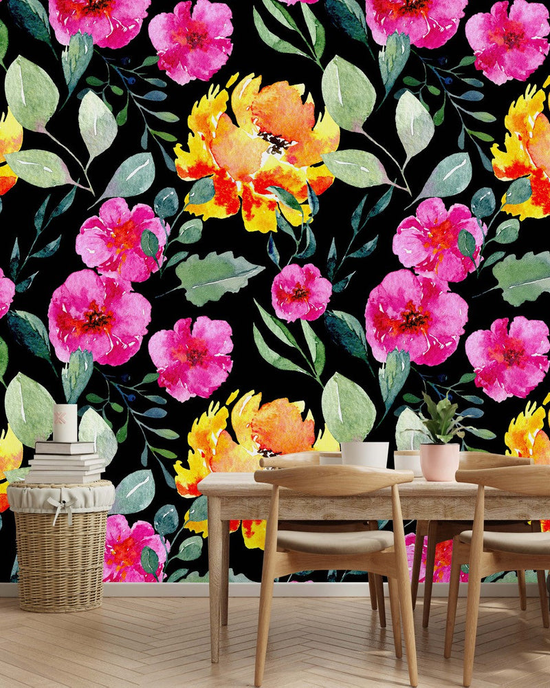 Brightly Flowers on Dark Wallpaper