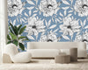 Blue Wallpaper with White Flowers