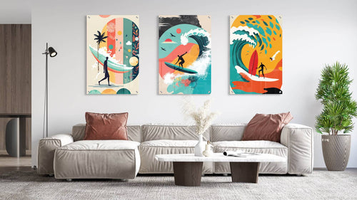 Surfers Pattern Set of 3 Prints Modern Wall Art Modern Artwork