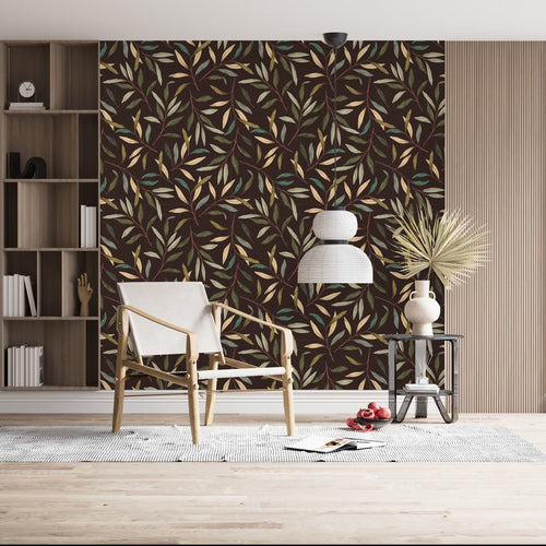 Voguish Dark Leaves Pattern Wallpaper Smart