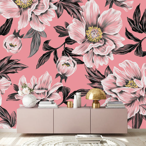 Pink Wallpaper with Large Flowers