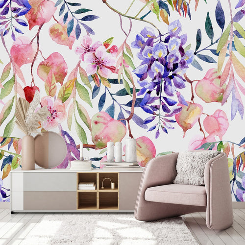 Pink and Violet Colors of Floral Wallpaper