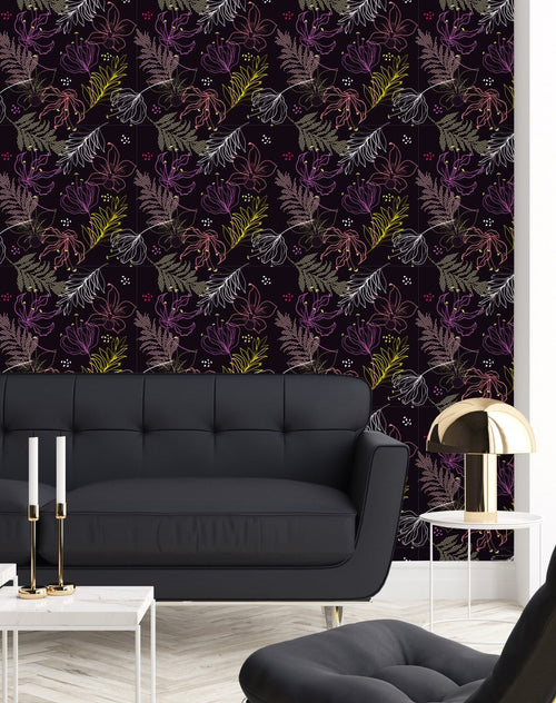 Black Wallpaper with Brightly Leaves
