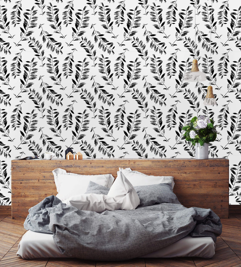 Black and White Abstract Leaves Wallpaper