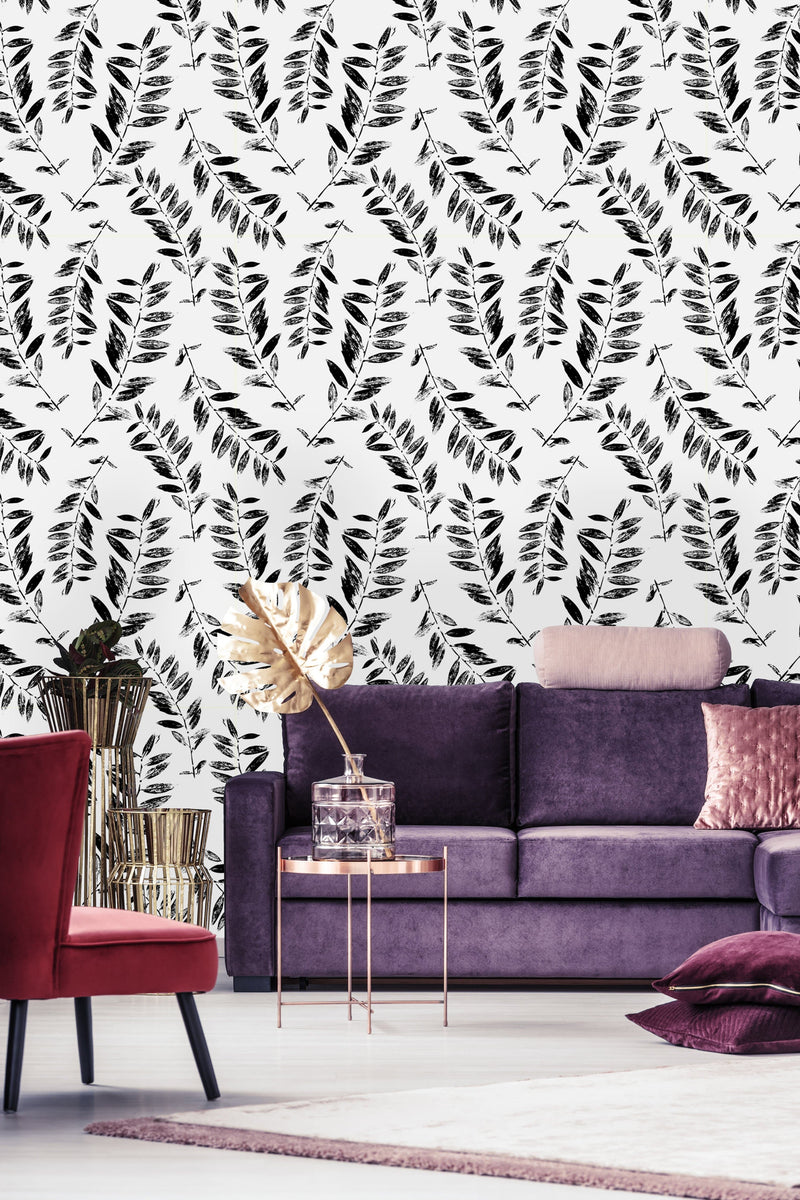 Black and White Abstract Leaves Wallpaper