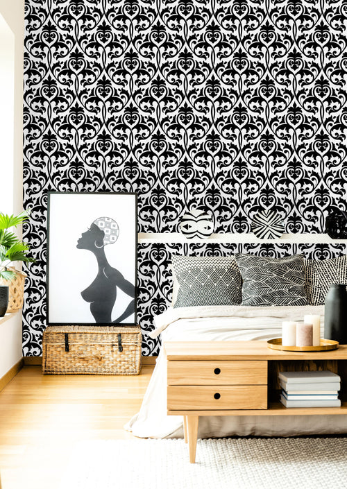 Black and White Damask Wallpaper