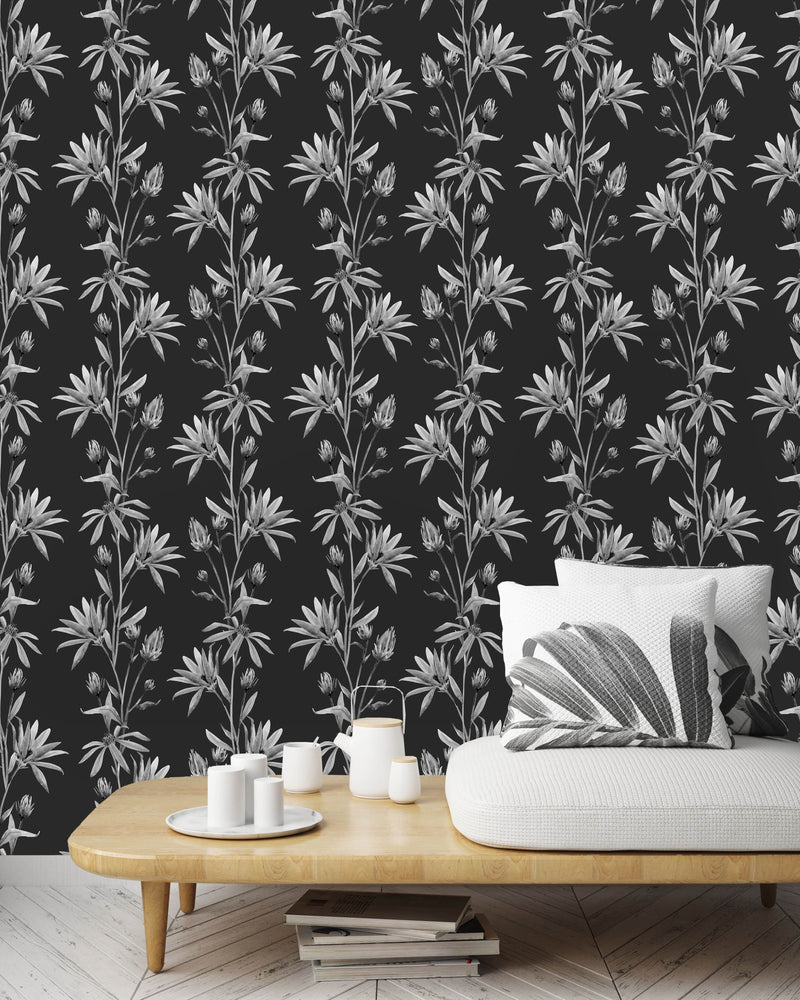 Black and White Floral Pattern Wallpaper
