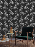 Black and White Floral Pattern Wallpaper