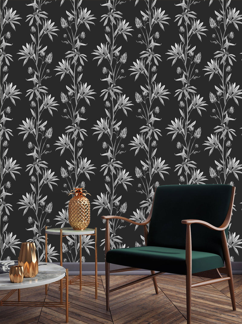 Black and White Floral Pattern Wallpaper