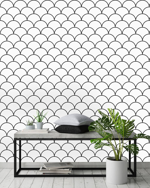 Black and White Scallops Wallpaper