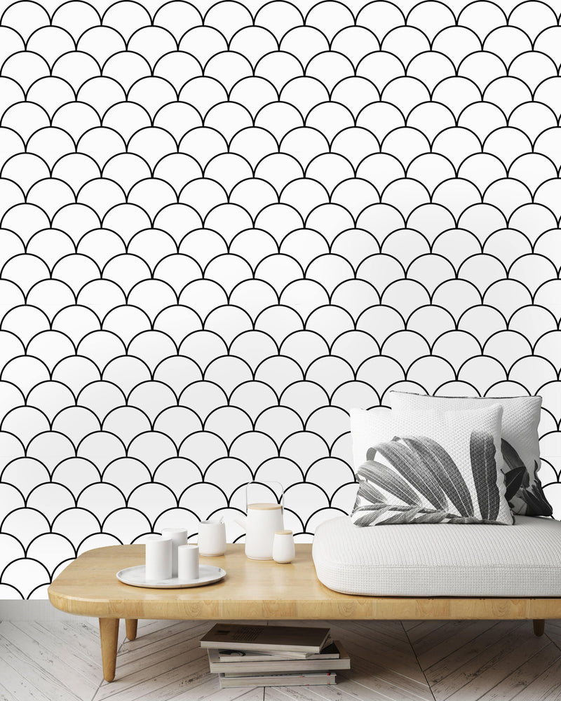 Black and White Scallops Wallpaper