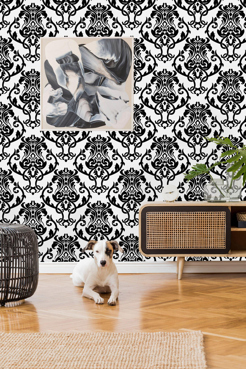 Black Damask Pattern Wallpaper